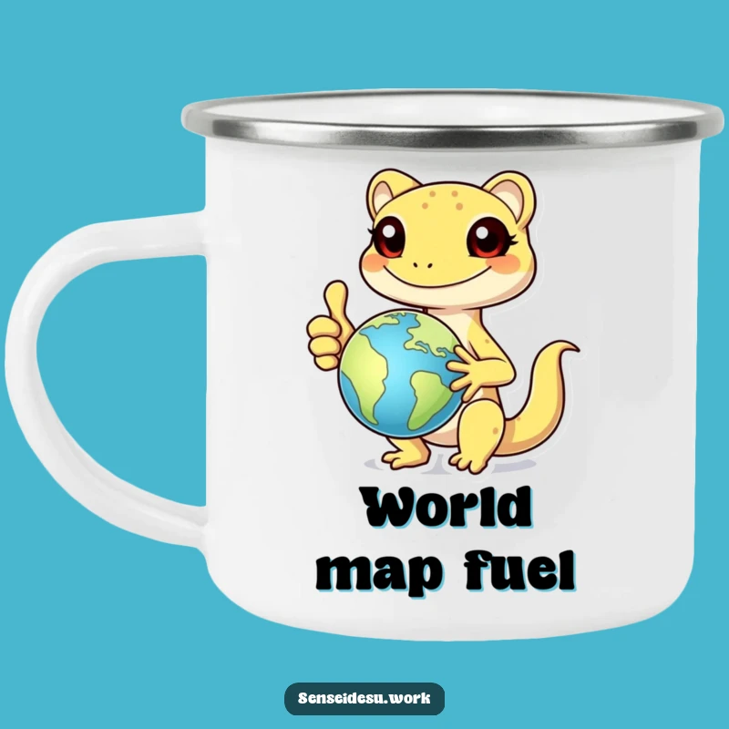 Funny Gecko Globe Camping Mug: Explorer Mug for Outdoors & Humorous Gift