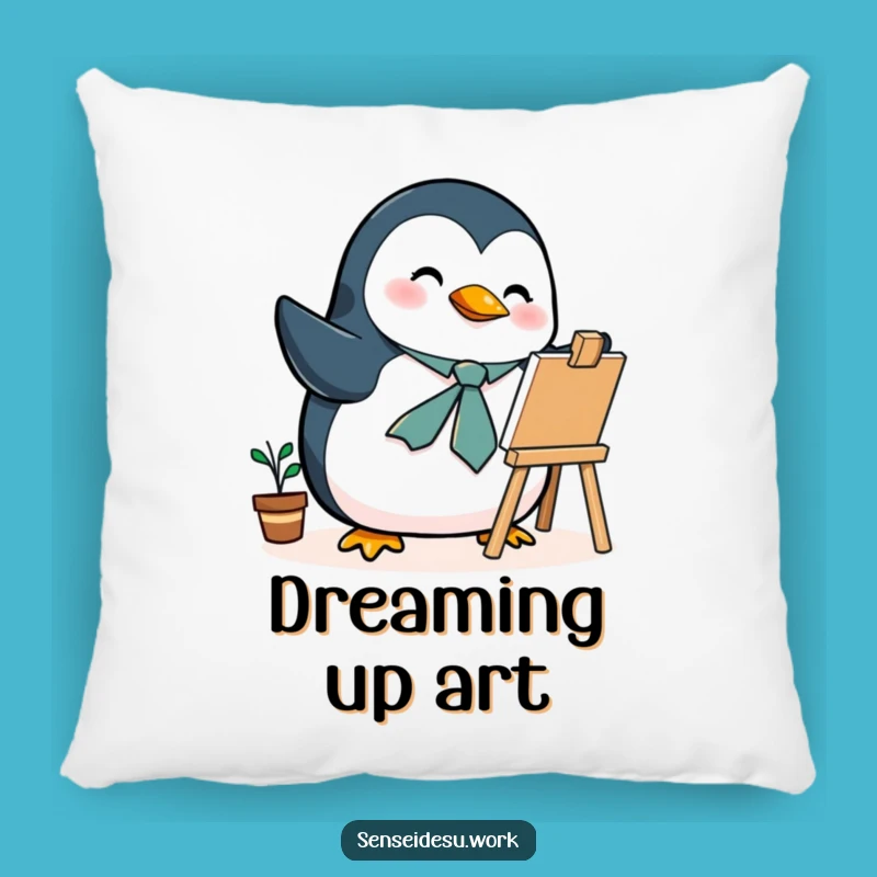 Funny Penguin Artist Pillow: Cozy Comfort with a Dapper Bird Artist Design