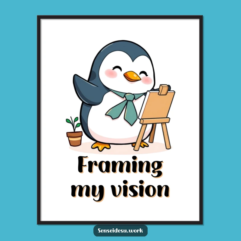 Funny Penguin Artist Digital Art: Dapper Bird Illustrating Printable Wall Decor