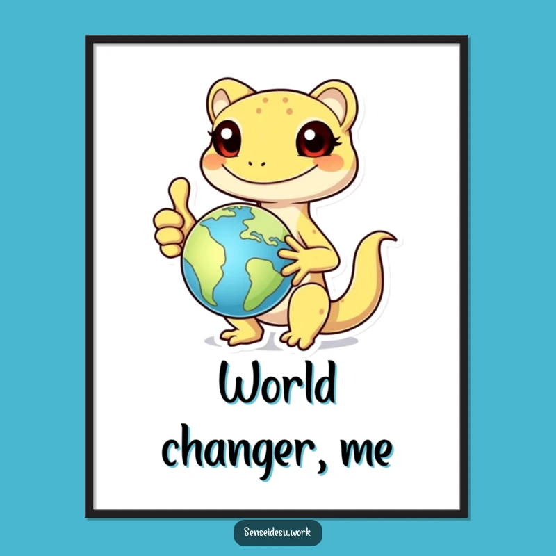 Funny Gecko Globe Digital Print: Explorer Art for Instant Humorous Gift