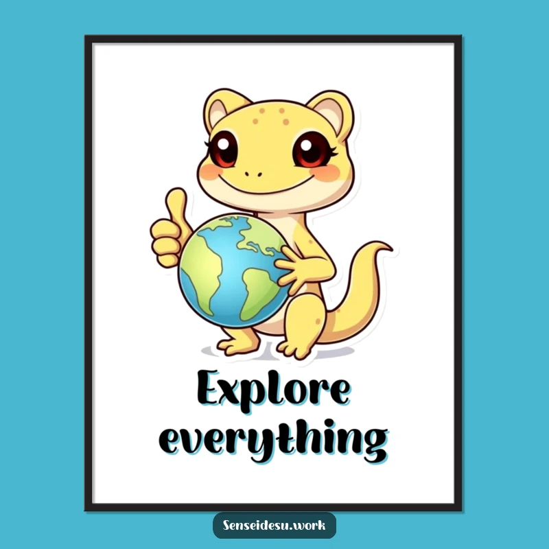 Funny Gecko Globe Poster: Cheerful Explorer Art for a Humorous Gift
