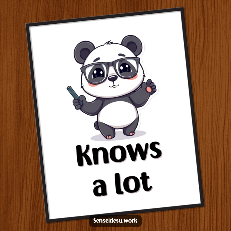 Funny panda character wearing glasses, gesturing with a chalk-filled paw, perfect for a vibrant and funny poster.