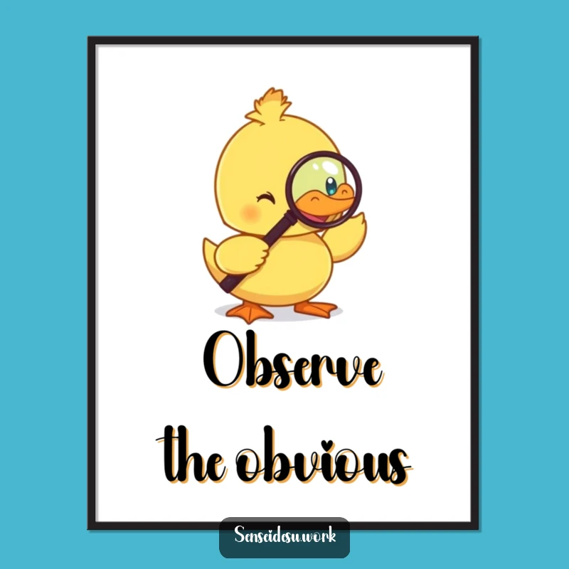 Funny Duckling Monocle Poster: Dapper Bird with Magnifying Glass for Wall Art
