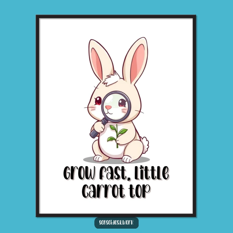 Free Printable Wall Art: Rabbit's Tiny Discovery Humorous Downloadable Art for Green Thumbs