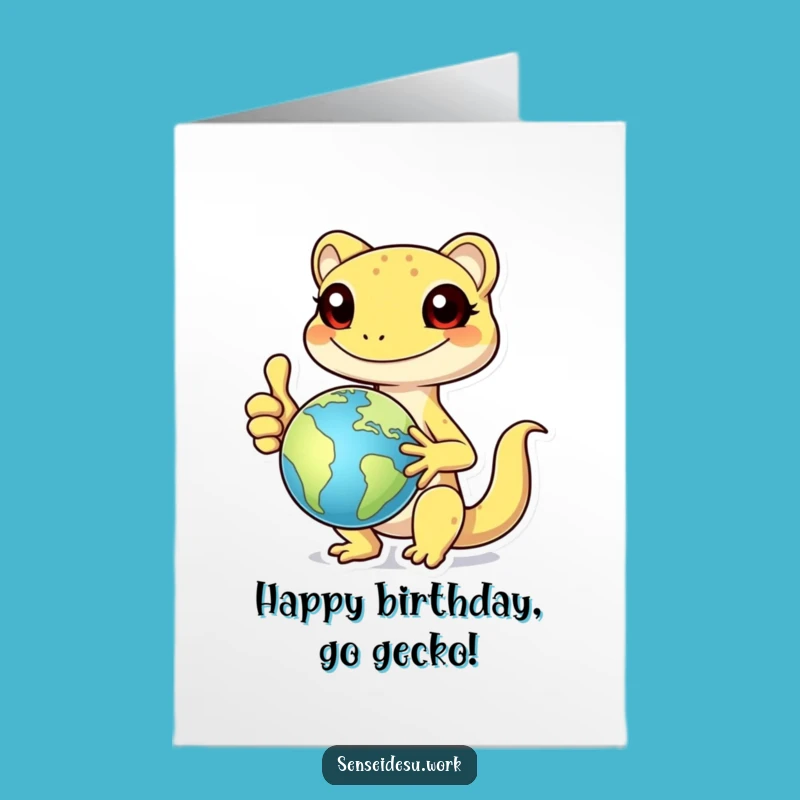 Free Printable Birthday Card: Gecko's World Tour Funny Downloadable Gift for Travelers