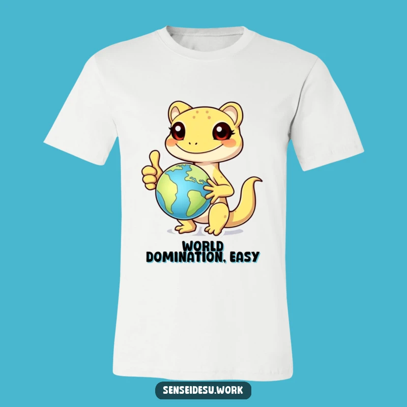 Funny Gecko Globe T-Shirt: Cheerful Explorer Tee for a Humorous Look