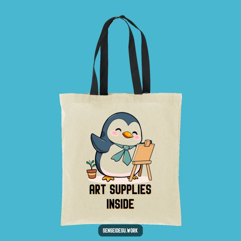Funny Penguin Artist Tote Bag: Carry Your Art Supplies with Dapper Humor